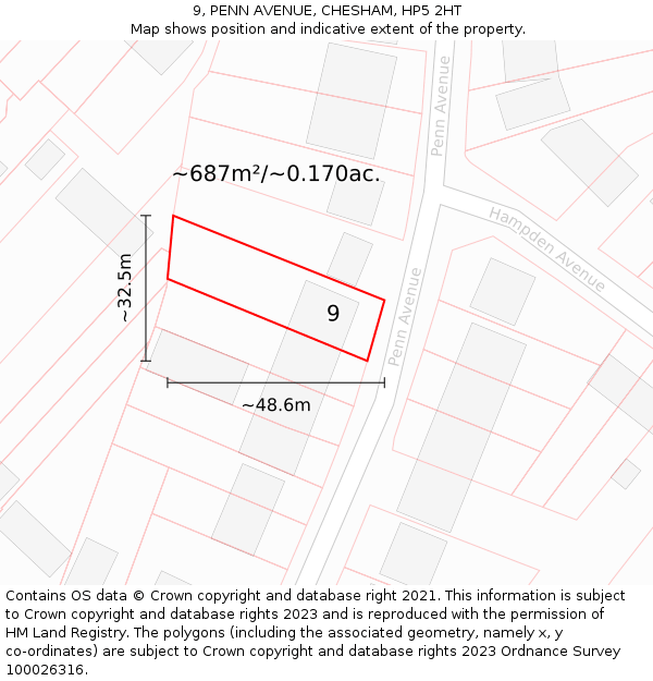 9, PENN AVENUE, CHESHAM, HP5 2HT: Plot and title map