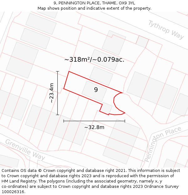 9, PENNINGTON PLACE, THAME, OX9 3YL: Plot and title map