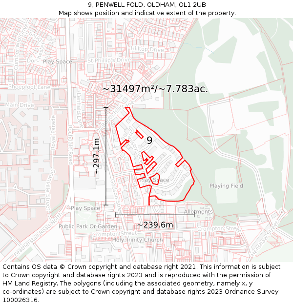 9, PENWELL FOLD, OLDHAM, OL1 2UB: Plot and title map