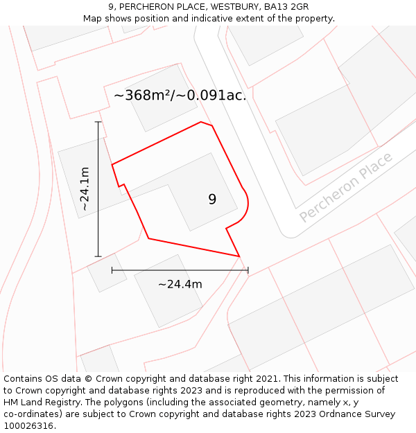 9, PERCHERON PLACE, WESTBURY, BA13 2GR: Plot and title map