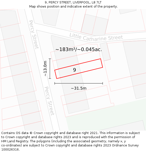 9, PERCY STREET, LIVERPOOL, L8 7LT: Plot and title map