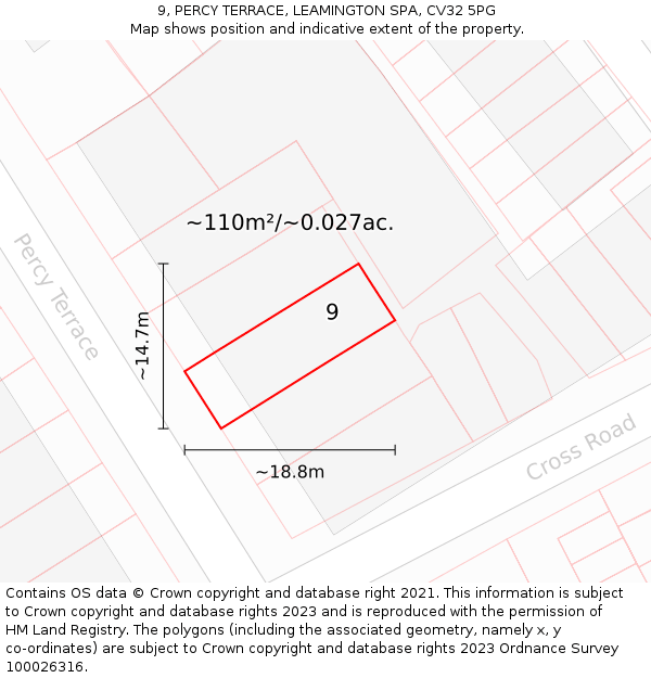 9, PERCY TERRACE, LEAMINGTON SPA, CV32 5PG: Plot and title map