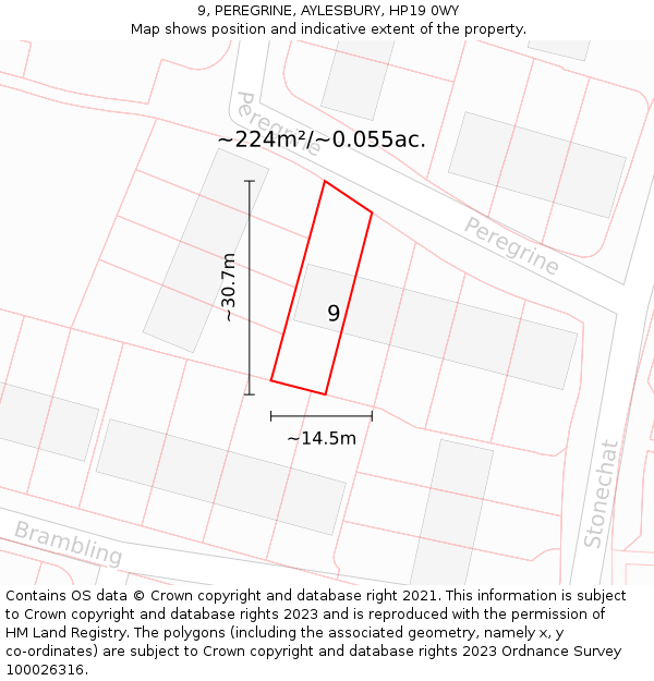 9, PEREGRINE, AYLESBURY, HP19 0WY: Plot and title map