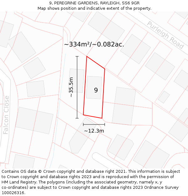 9, PEREGRINE GARDENS, RAYLEIGH, SS6 9GR: Plot and title map