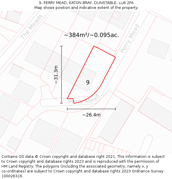 9, PERRY MEAD, EATON BRAY, DUNSTABLE, LU6 2FA: Plot and title map