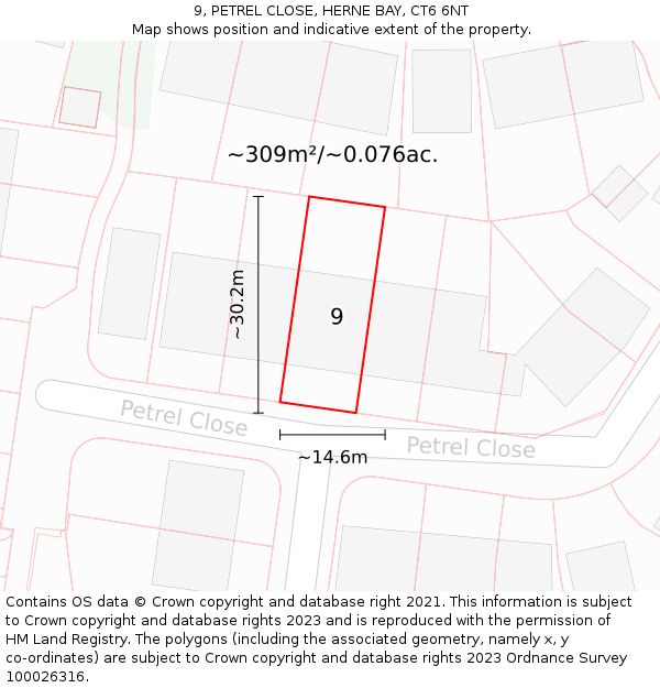 9, PETREL CLOSE, HERNE BAY, CT6 6NT: Plot and title map