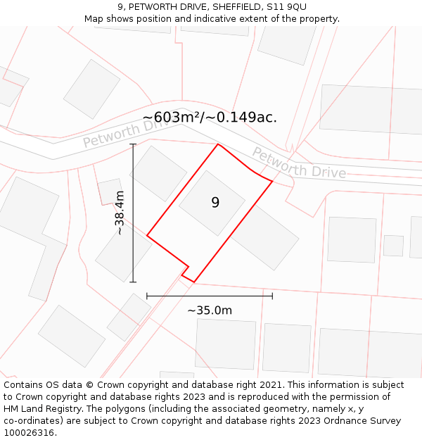9, PETWORTH DRIVE, SHEFFIELD, S11 9QU: Plot and title map