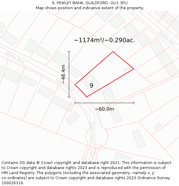 9, PEWLEY BANK, GUILDFORD, GU1 3PU: Plot and title map