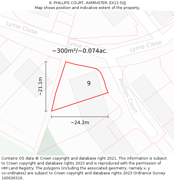 9, PHILLIPS COURT, AXMINSTER, EX13 5QJ: Plot and title map