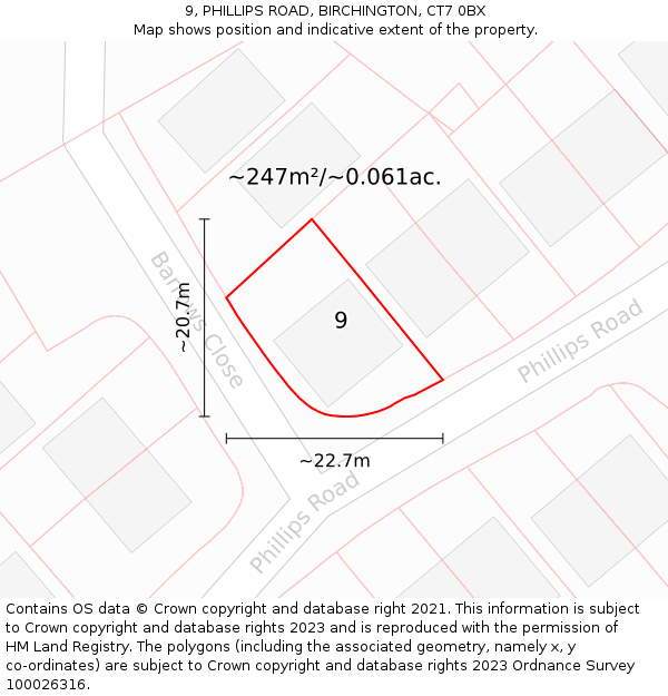 9, PHILLIPS ROAD, BIRCHINGTON, CT7 0BX: Plot and title map