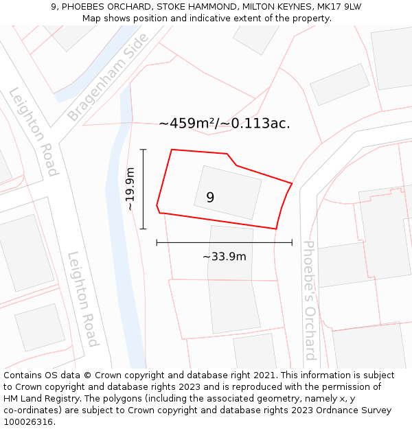 9, PHOEBES ORCHARD, STOKE HAMMOND, MILTON KEYNES, MK17 9LW: Plot and title map