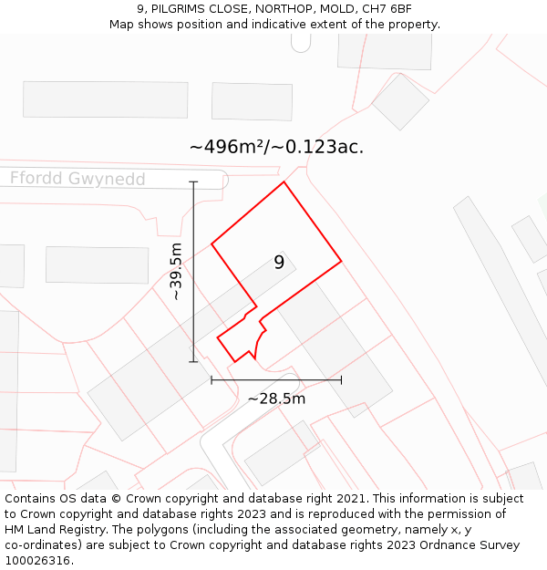 9, PILGRIMS CLOSE, NORTHOP, MOLD, CH7 6BF: Plot and title map