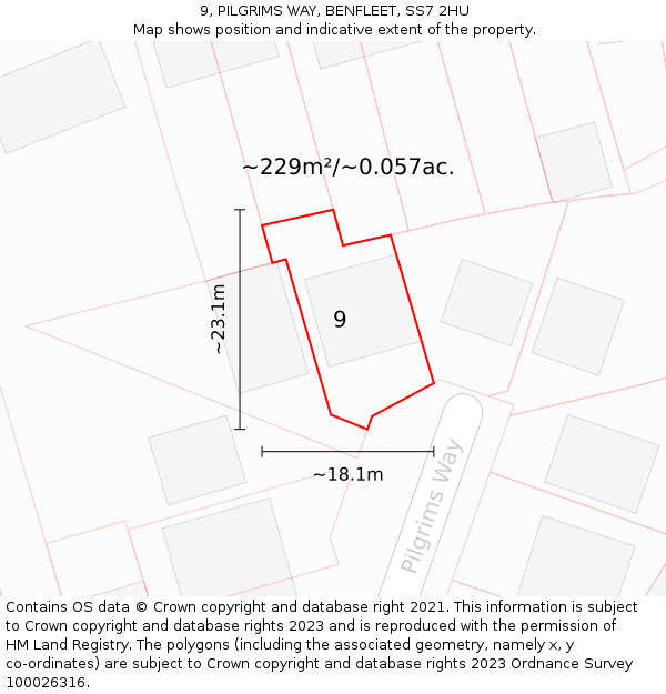 9, PILGRIMS WAY, BENFLEET, SS7 2HU: Plot and title map