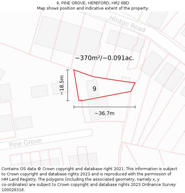 9, PINE GROVE, HEREFORD, HR2 6BD: Plot and title map