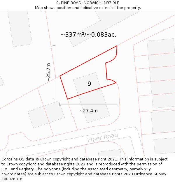 9, PINE ROAD, NORWICH, NR7 9LE: Plot and title map