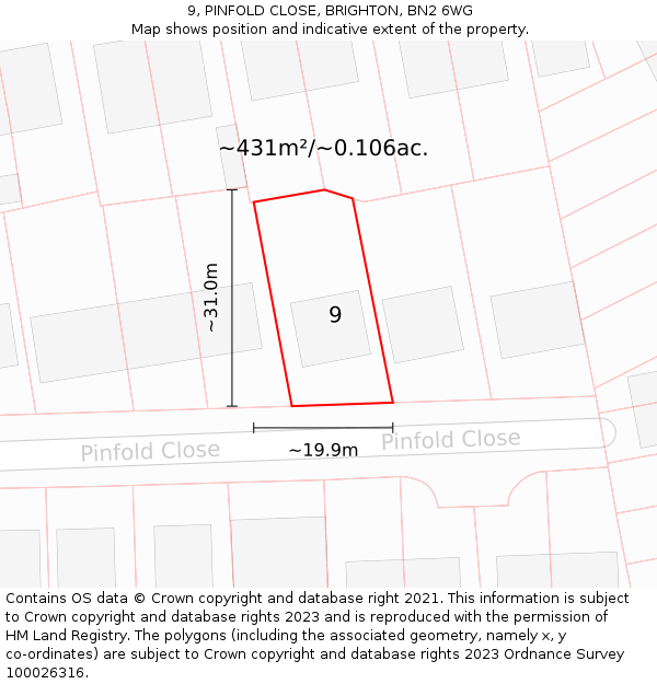 9, PINFOLD CLOSE, BRIGHTON, BN2 6WG: Plot and title map