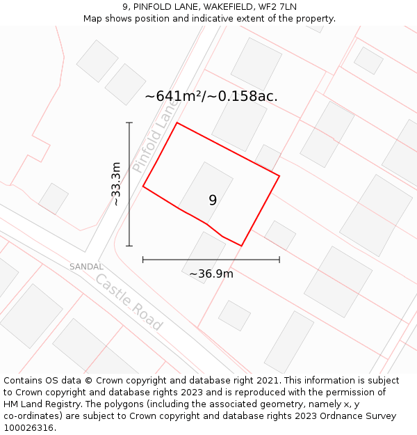 9, PINFOLD LANE, WAKEFIELD, WF2 7LN: Plot and title map