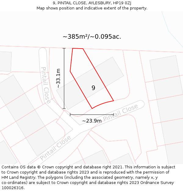 9, PINTAIL CLOSE, AYLESBURY, HP19 0ZJ: Plot and title map