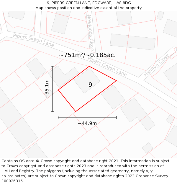 9, PIPERS GREEN LANE, EDGWARE, HA8 8DG: Plot and title map