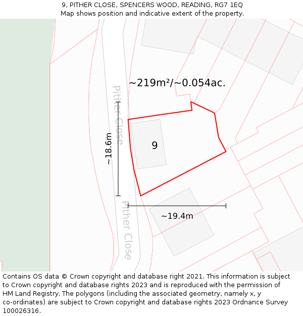 9, PITHER CLOSE, SPENCERS WOOD, READING, RG7 1EQ: Plot and title map