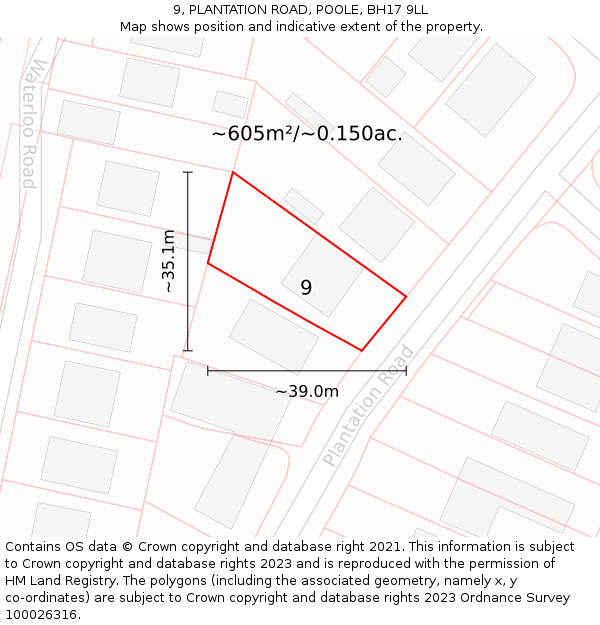 9, PLANTATION ROAD, POOLE, BH17 9LL: Plot and title map