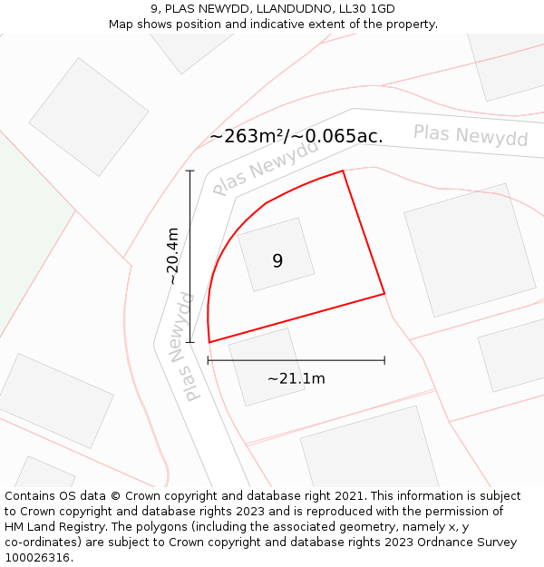 9, PLAS NEWYDD, LLANDUDNO, LL30 1GD: Plot and title map