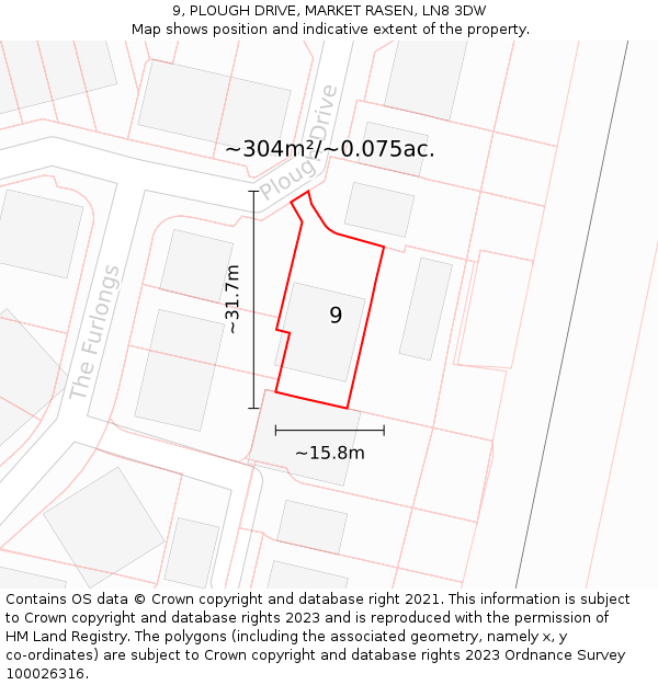 9, PLOUGH DRIVE, MARKET RASEN, LN8 3DW: Plot and title map