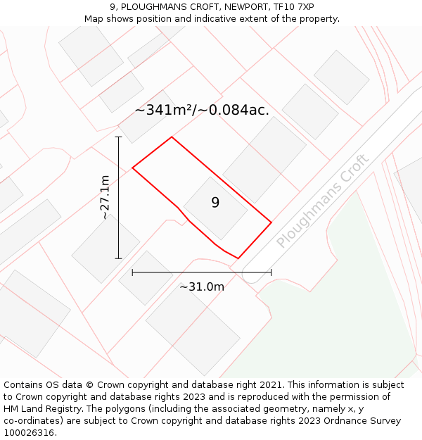 9, PLOUGHMANS CROFT, NEWPORT, TF10 7XP: Plot and title map