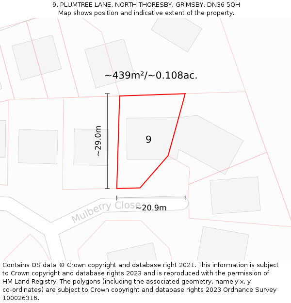 9, PLUMTREE LANE, NORTH THORESBY, GRIMSBY, DN36 5QH: Plot and title map