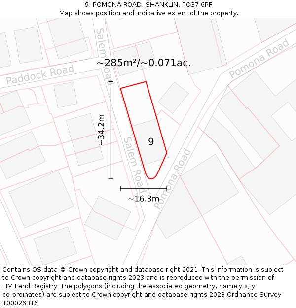 9, POMONA ROAD, SHANKLIN, PO37 6PF: Plot and title map