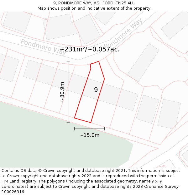 9, PONDMORE WAY, ASHFORD, TN25 4LU: Plot and title map