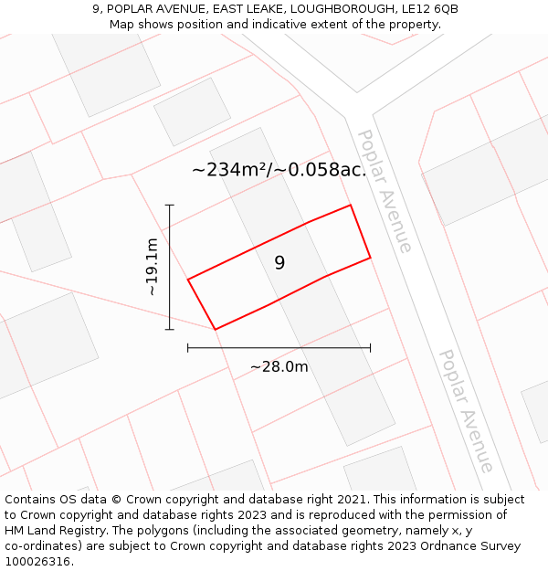 9, POPLAR AVENUE, EAST LEAKE, LOUGHBOROUGH, LE12 6QB: Plot and title map