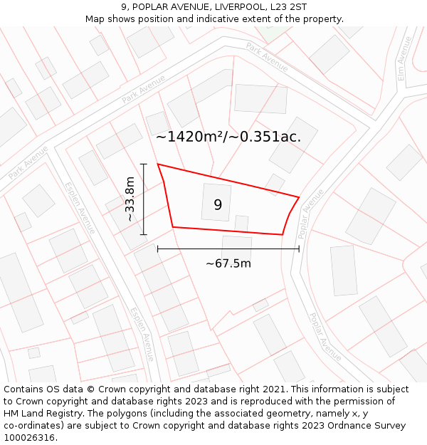 9, POPLAR AVENUE, LIVERPOOL, L23 2ST: Plot and title map