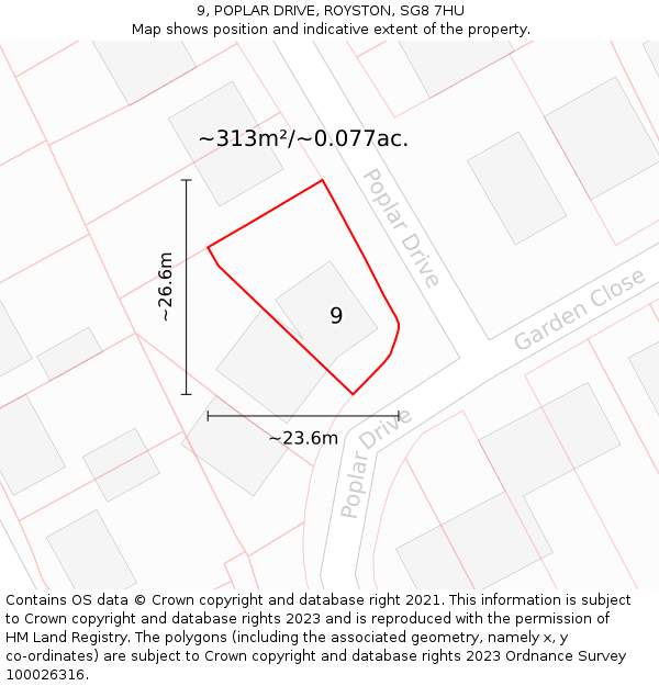 9, POPLAR DRIVE, ROYSTON, SG8 7HU: Plot and title map