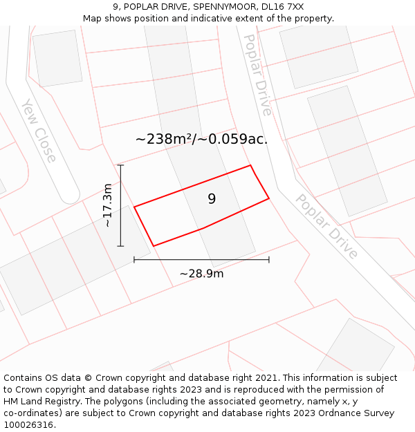 9, POPLAR DRIVE, SPENNYMOOR, DL16 7XX: Plot and title map