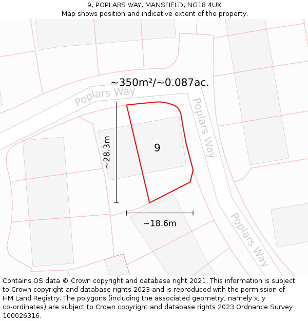 9, POPLARS WAY, MANSFIELD, NG18 4UX: Plot and title map