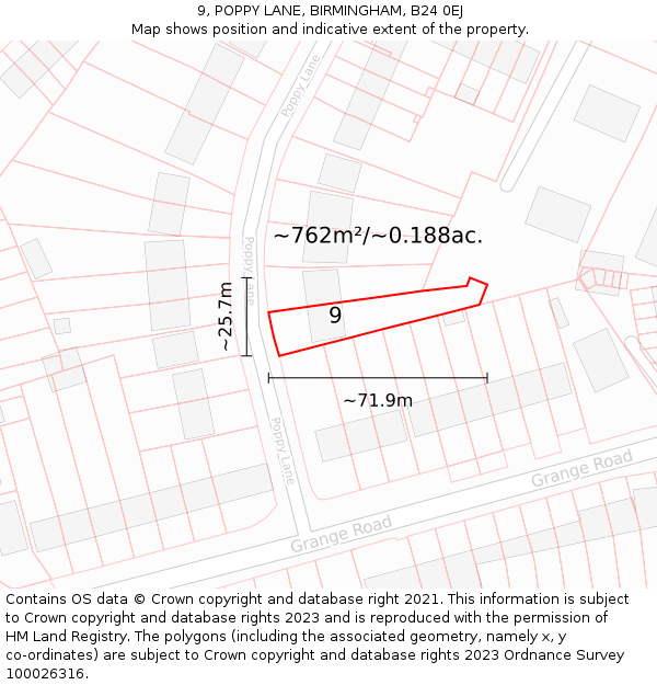 9, POPPY LANE, BIRMINGHAM, B24 0EJ: Plot and title map