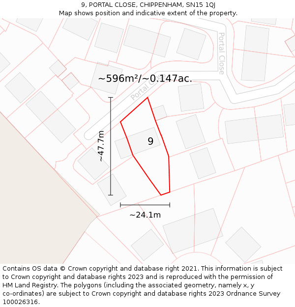 9, PORTAL CLOSE, CHIPPENHAM, SN15 1QJ: Plot and title map