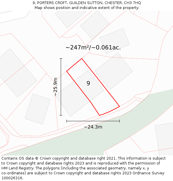 9, PORTERS CROFT, GUILDEN SUTTON, CHESTER, CH3 7HQ: Plot and title map