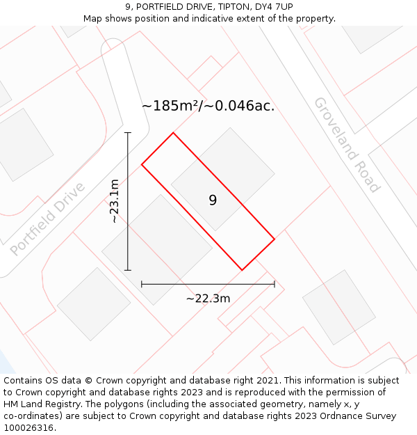 9, PORTFIELD DRIVE, TIPTON, DY4 7UP: Plot and title map