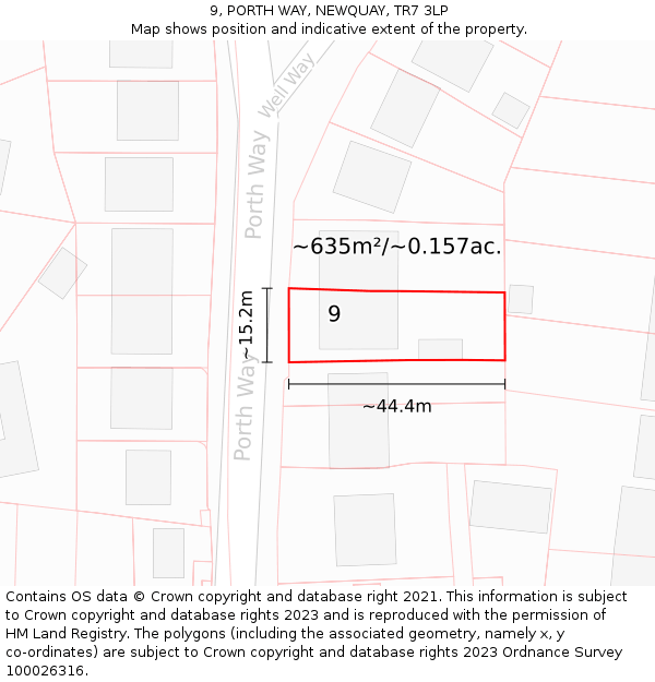 9, PORTH WAY, NEWQUAY, TR7 3LP: Plot and title map