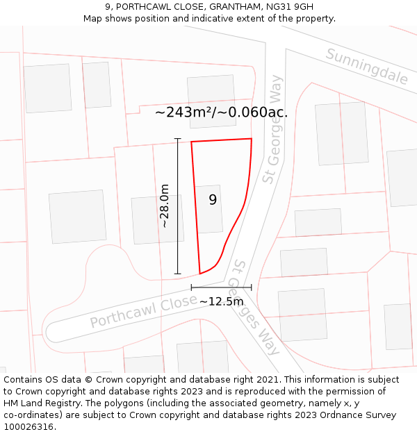 9, PORTHCAWL CLOSE, GRANTHAM, NG31 9GH: Plot and title map