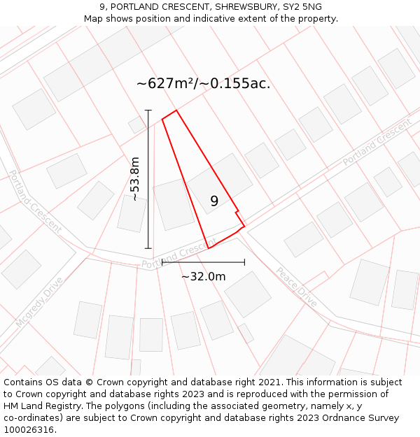 9, PORTLAND CRESCENT, SHREWSBURY, SY2 5NG: Plot and title map