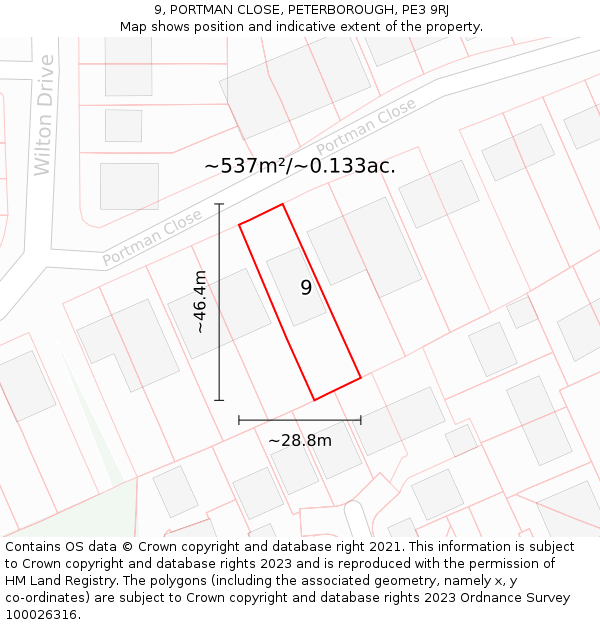 9, PORTMAN CLOSE, PETERBOROUGH, PE3 9RJ: Plot and title map