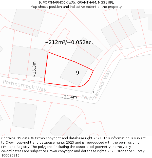 9, PORTMARNOCK WAY, GRANTHAM, NG31 9FL: Plot and title map