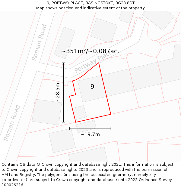 9, PORTWAY PLACE, BASINGSTOKE, RG23 8DT: Plot and title map