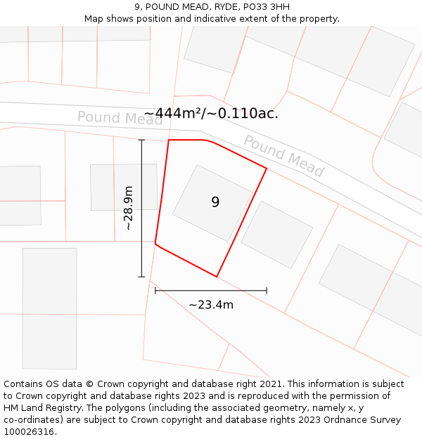 9, POUND MEAD, RYDE, PO33 3HH: Plot and title map