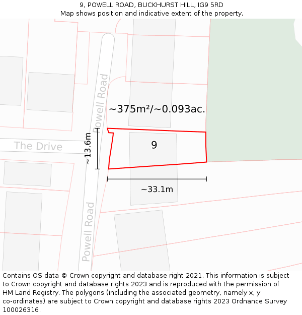 9, POWELL ROAD, BUCKHURST HILL, IG9 5RD: Plot and title map