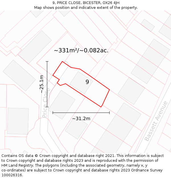 9, PRICE CLOSE, BICESTER, OX26 4JH: Plot and title map