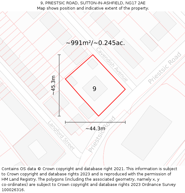 9, PRIESTSIC ROAD, SUTTON-IN-ASHFIELD, NG17 2AE: Plot and title map